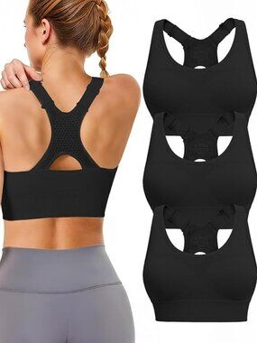 Adjustable Sports Bras for Women High Support, Padded Racerback Bra